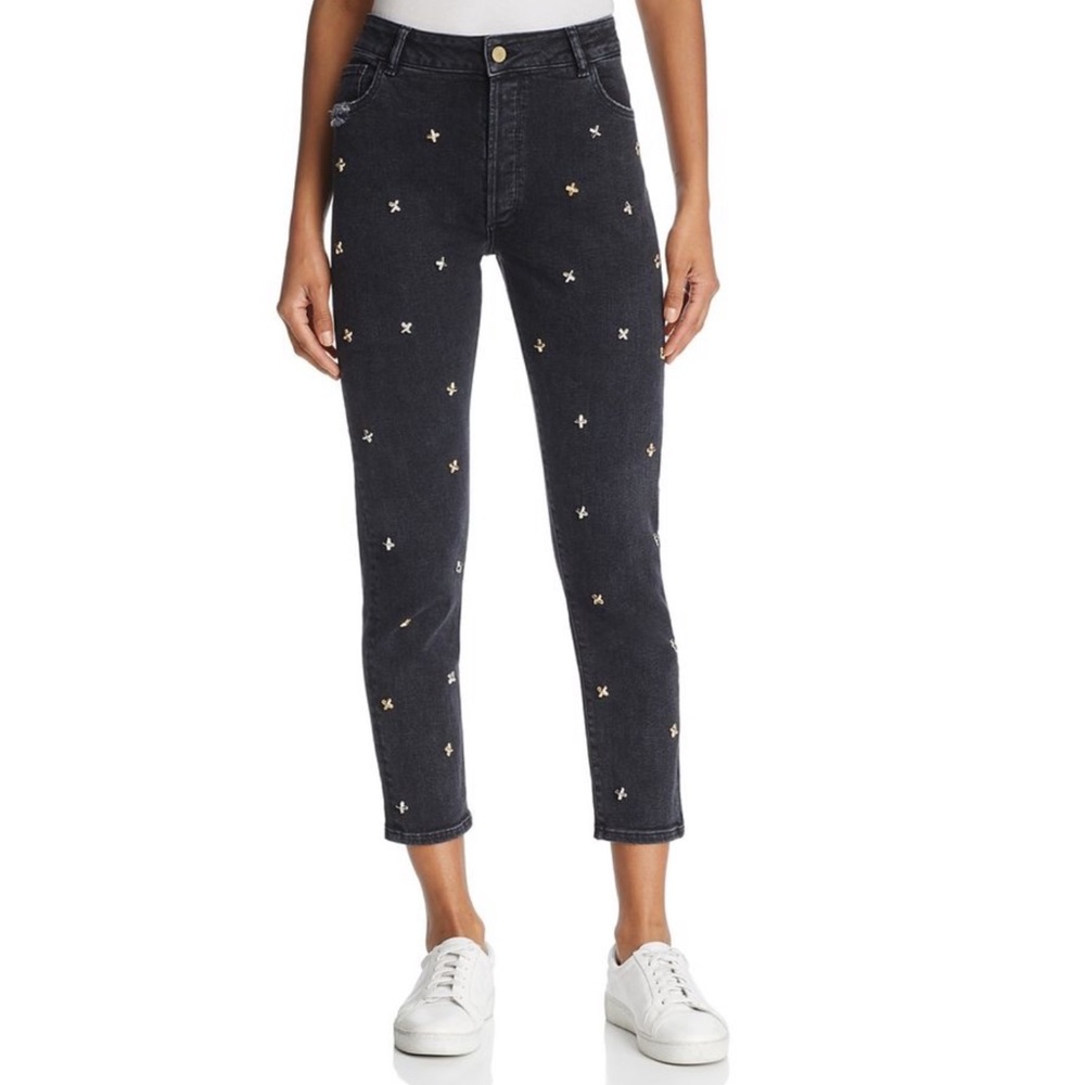 DL1961 Bella Embellished Vintage Slim Jeans in Savannah Studded Cross X Black - Picture 1 of 14